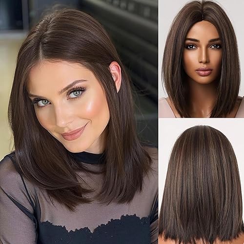 Allbell Brown Wigs for Black Women Middle Part Bob Wig