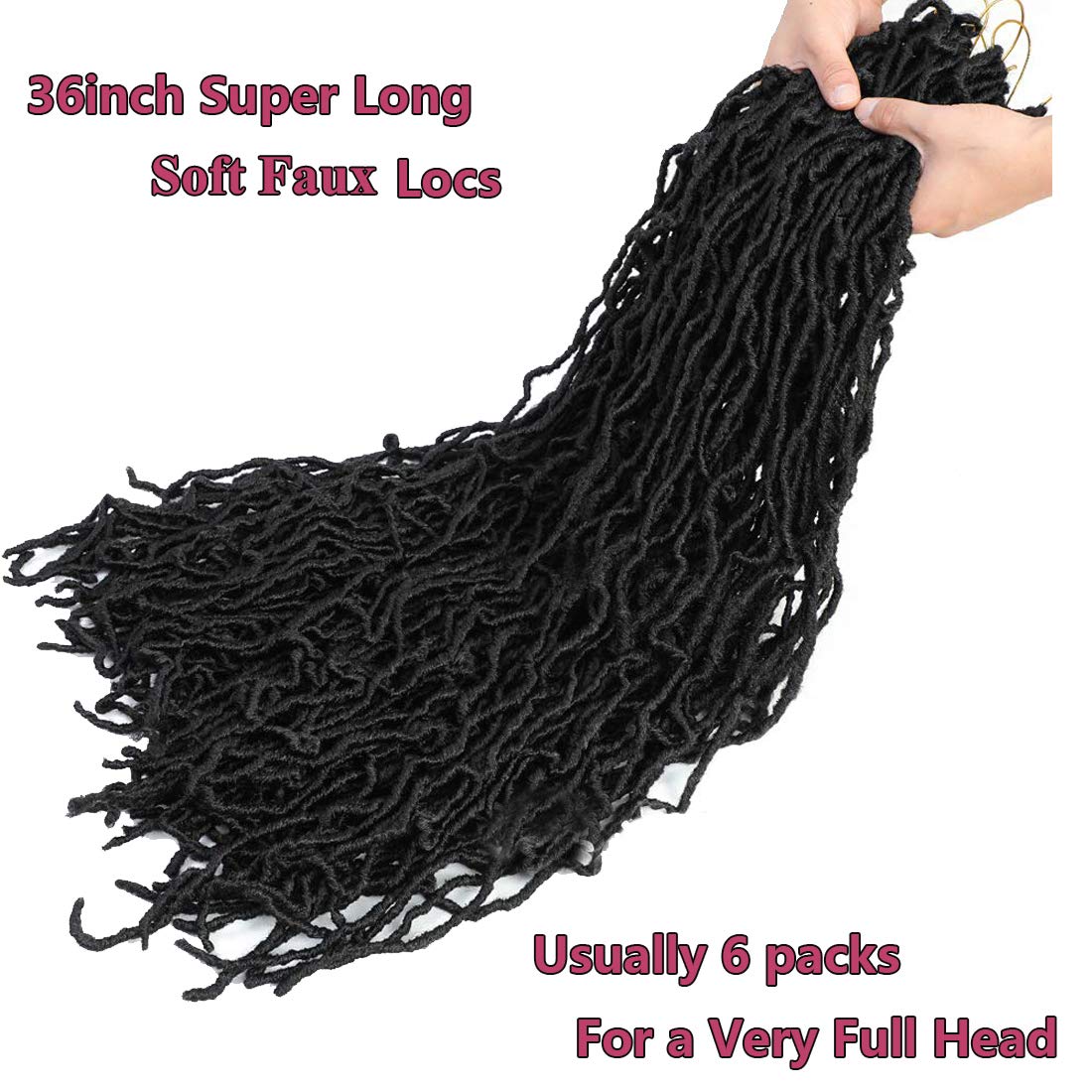 Soft New Faux Locs Colorful Long Goddess Hair Natural Pre Looped Crochet Braid Curly Wave Braiding Hair… (36Inch #1B 7Packs))