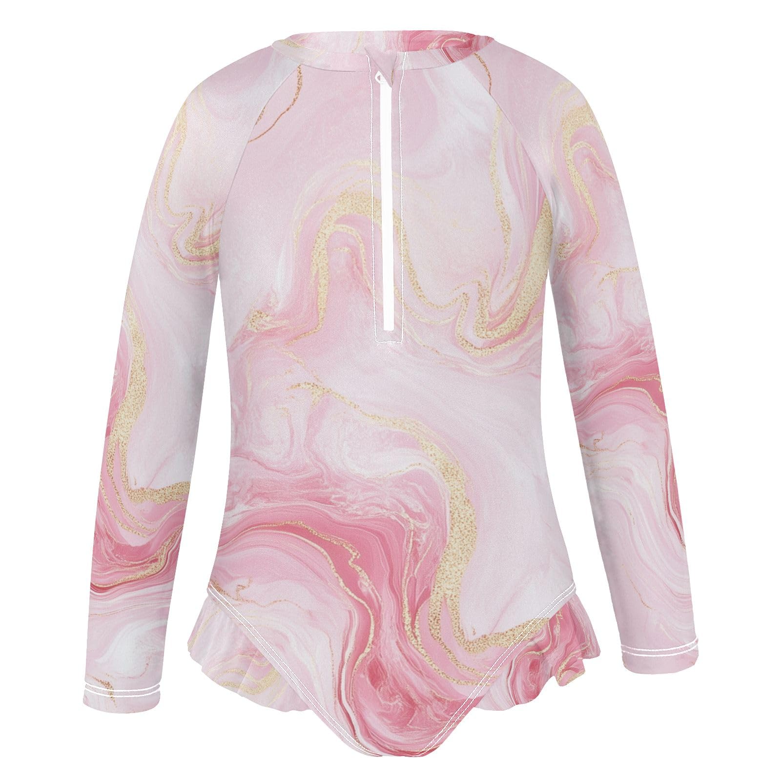 ALAZA Swimsuit for Girls Long Sleeve Rashguard Bathing Suit Soft Pink Marble Quick Dry 4T