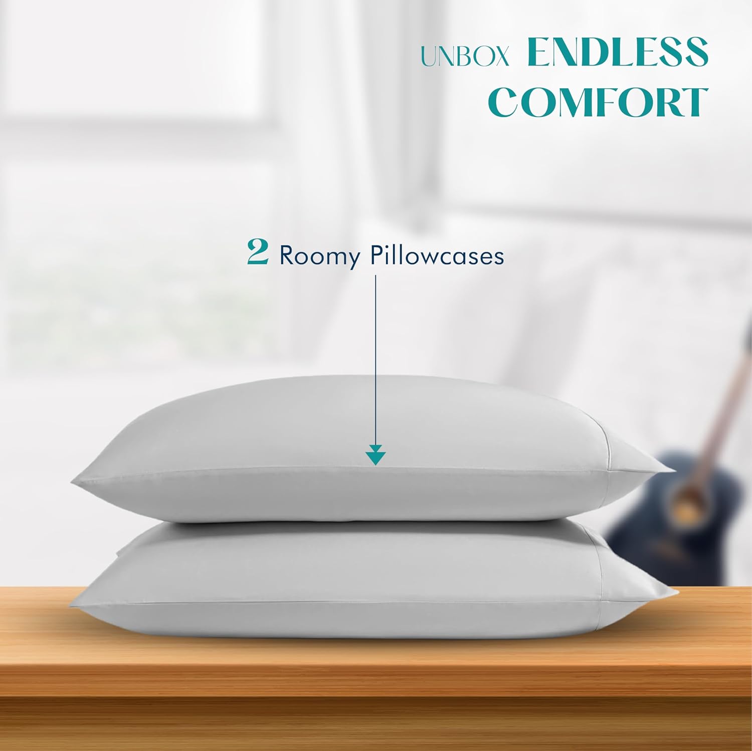 XOOX Linen 100% Egyptian Cotton Queen Pillow Cases Set of 2 - Luxury 1200 High Thread Count Cotton Standard Pillowcases (Light Grey), Silky Soft, Cooling, Breathable Hotel Quality Pillow Cover