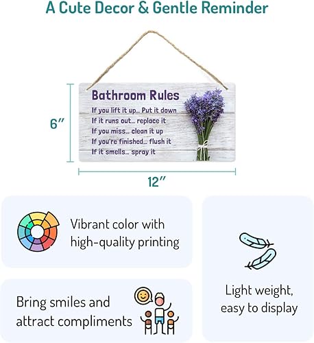 Miniatura 2 de Decoración de letrero de regla de baño, decoración de pared de plástico de PVC de 12 x 6 pulgadas, a prueba de agua y humedad, accesorios