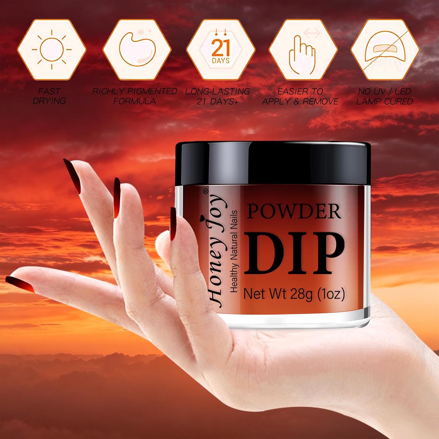 28g/Box Brown Red and Orange Temperature Color Change Dip Powder Nails Dipping Nails Long-lasting Nails No UV Light Needed, (W-No.22)