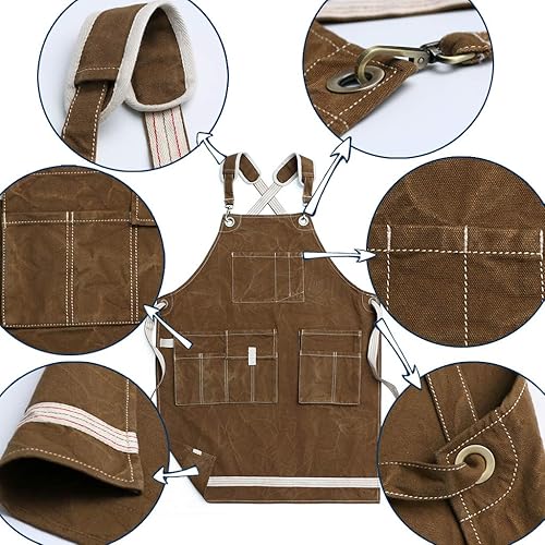 Miniatura 2 de Jeanerlor Delantales de trabajo resistentes al agua Delantal de lona encerada para herramientas