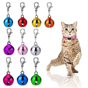 Molain 10 Pcs Cat Dog Collar Bells, Jingle Bell for Cat Collar,Dog Collar Charms,Colourful Pet Small Bells with Clasps,Pet Collar Accessories,Festival Party DIY Crafts Decoration