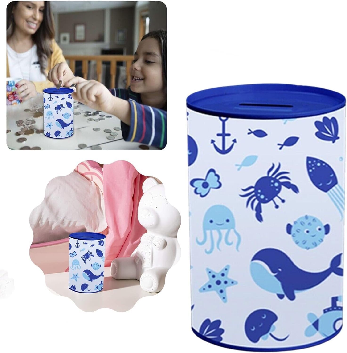Cartoon Design Money Tin Cash Box, Money Saving Money Box for Kids, Printed Bank Cash Box for Birthday, Holiday & Christmas Fund, Cash Tin Piggy Bank Charity 15cm