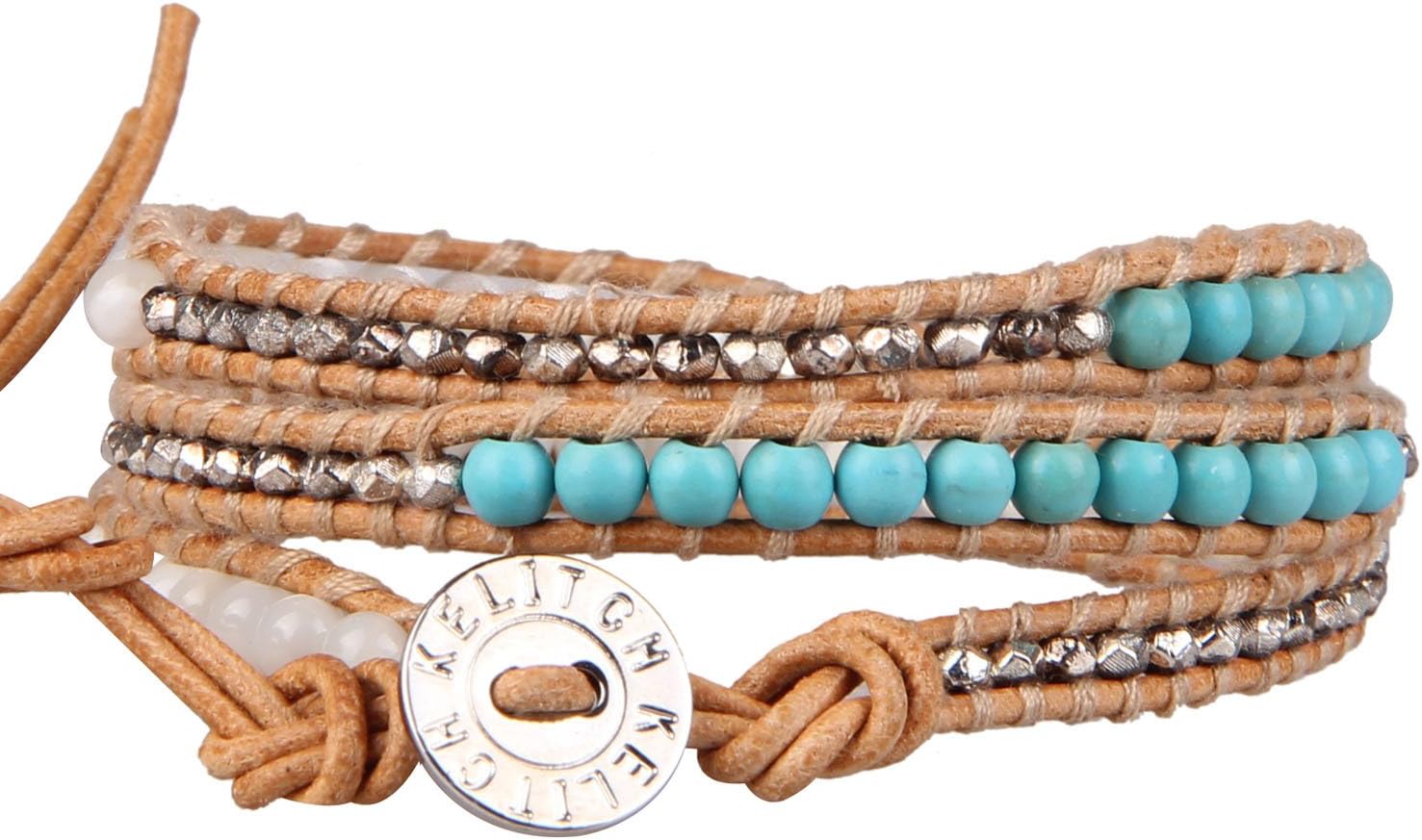 KELITCH New Star Turquoise Bracelets Love Silver Beads 3 Wrap Bracelet Women Shell Pearl Bracelets