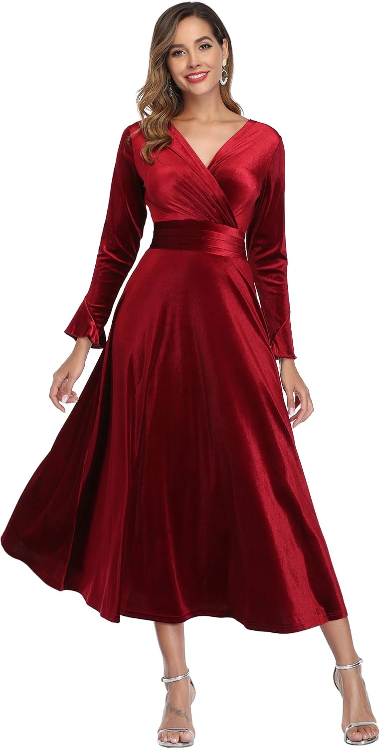 Long Sleeve Flapper Maxi Wrap Dress for Cocktail Party Holiday Midi Formal Dresses