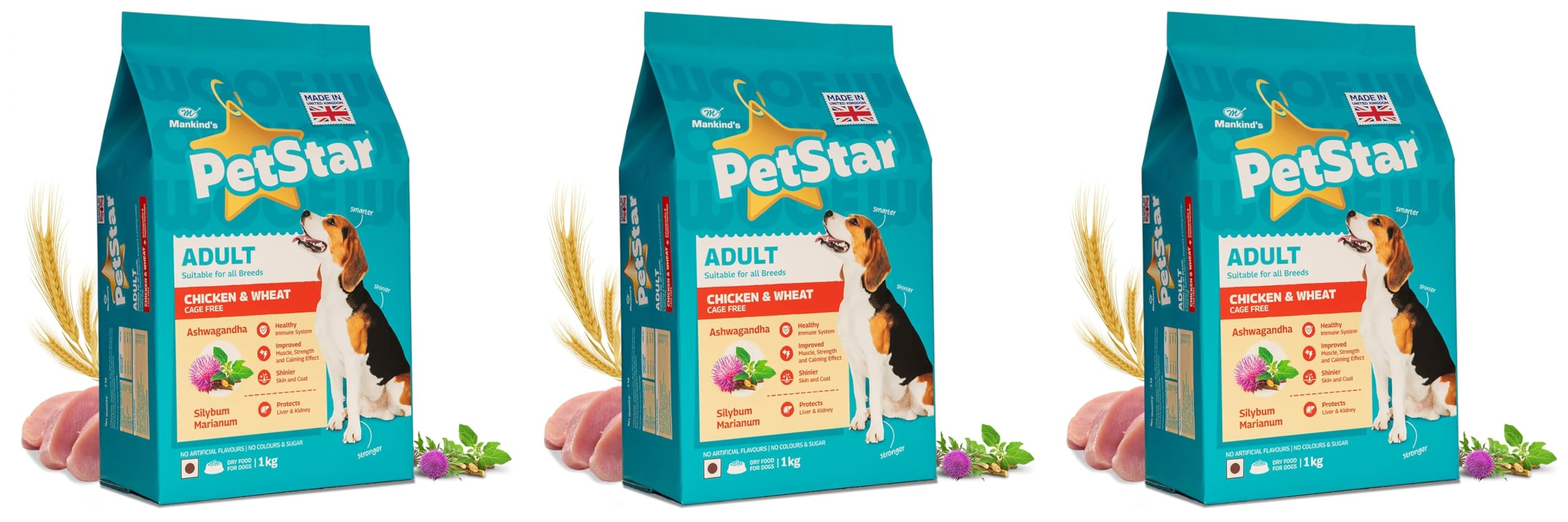 PetStar Adult Dry Dog Food for All Breeds 1Kg (Pack of 3) | Chicken and Wheat Kibbles | Complete and Balanced Food for All Dog Breeds | for Healthy Bones & Muscles | Preservative Free | Total 3 Kg (B0DGXYK22G) Amazon Price History, Amazon Price Tracker