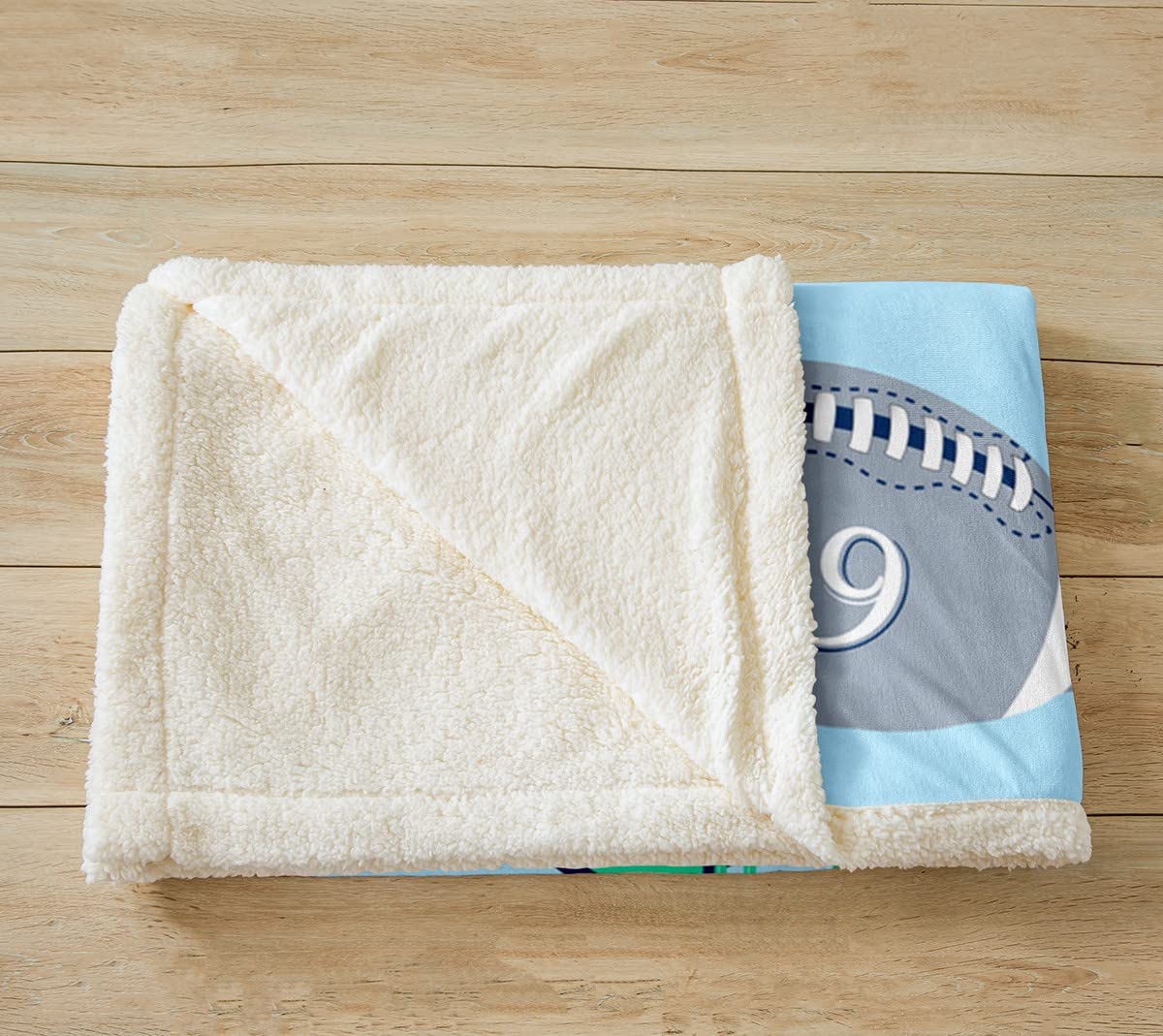 Coperta in pile Sherpa per ragazzi e ragazzi Football americano Helme Coperta sportiva a tema sfocata per divano letto, design verde, grigio, blu, 200 x 200 cm
