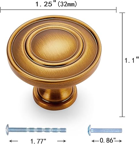 Miniatura 2 de Aandxomk - Juego de 10 pomos de latón antiguo de 1.25 pulgadas, herrajes de gabinete de cocina, puerta de armario, cajón de metal, escritorio,