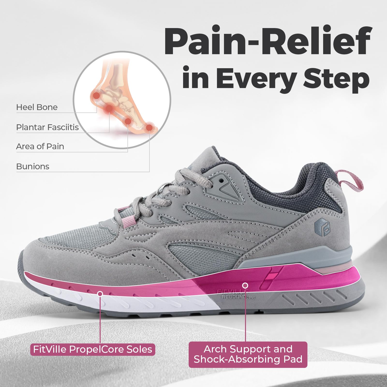 FitVille Chaussures de Marche Femme Extra Larges Baskets Mode Confort Sneakers pour Pieds Larges et Plats