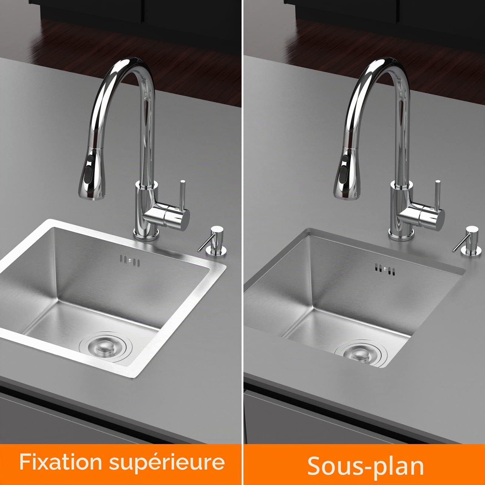 Ibergrif M84040 Évier de Cuisine 1 Bac Acier Inoxydable 40x40 cm Argent