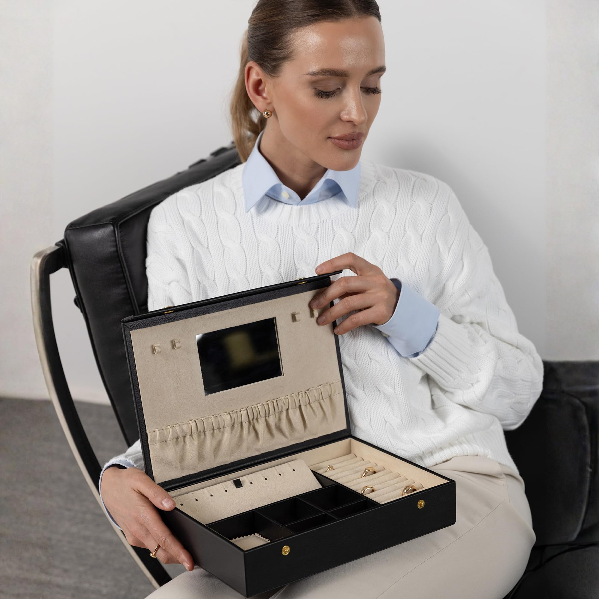 Time Resistance Leder-Schmuckkästchen Vollnarbenleder Schmuck Organizer Aufbewahrung von Accessoires