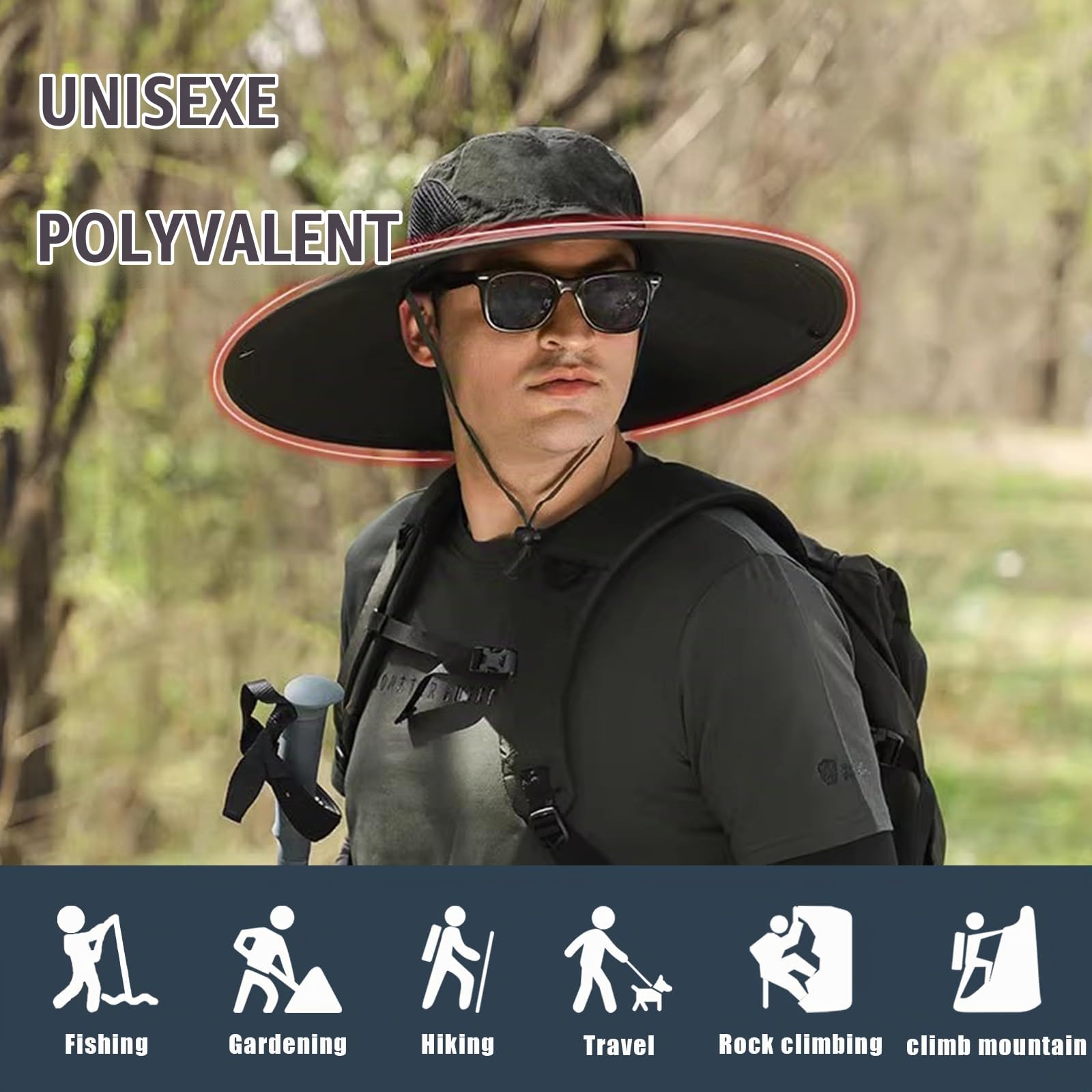 Chapeau de Soleil à Large Bord Extérieur pour Homme Femme, Respirant Protection Chapeau pour Pêche, Chasse, Camping, Le Safari et la Brouss(Gris foncé)