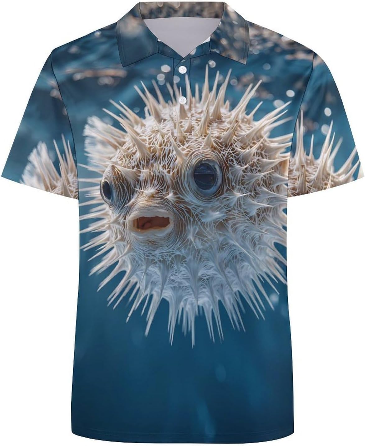 Underwater Pufferfish Golf Polo Shirts for Men Casual T Shirts 5X-Large