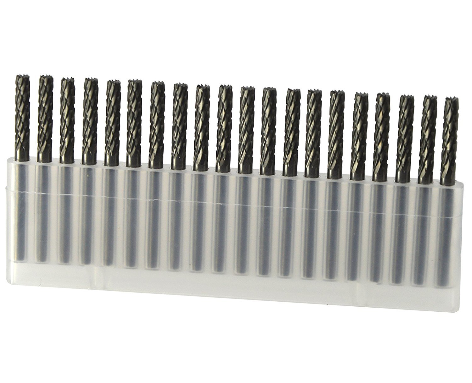 Wokesi Pack of 20,1/8''(3mm) Diameter,1/8''(3mm) Shank,Micrograin Tungsten Solid Carbide,Rotary Burr Set,Taper Points Grinding Head Fit Dremel Engraving Bits Cutting Endmill Buffing Burrs Tools