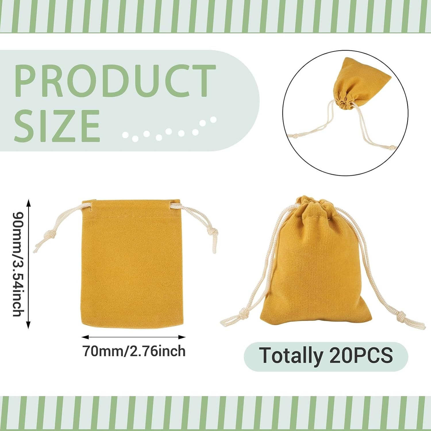 Craftdady 20 PCS Velvet Drawstring Pouches Goldenrod Velvet Jewelry Pouches image 2