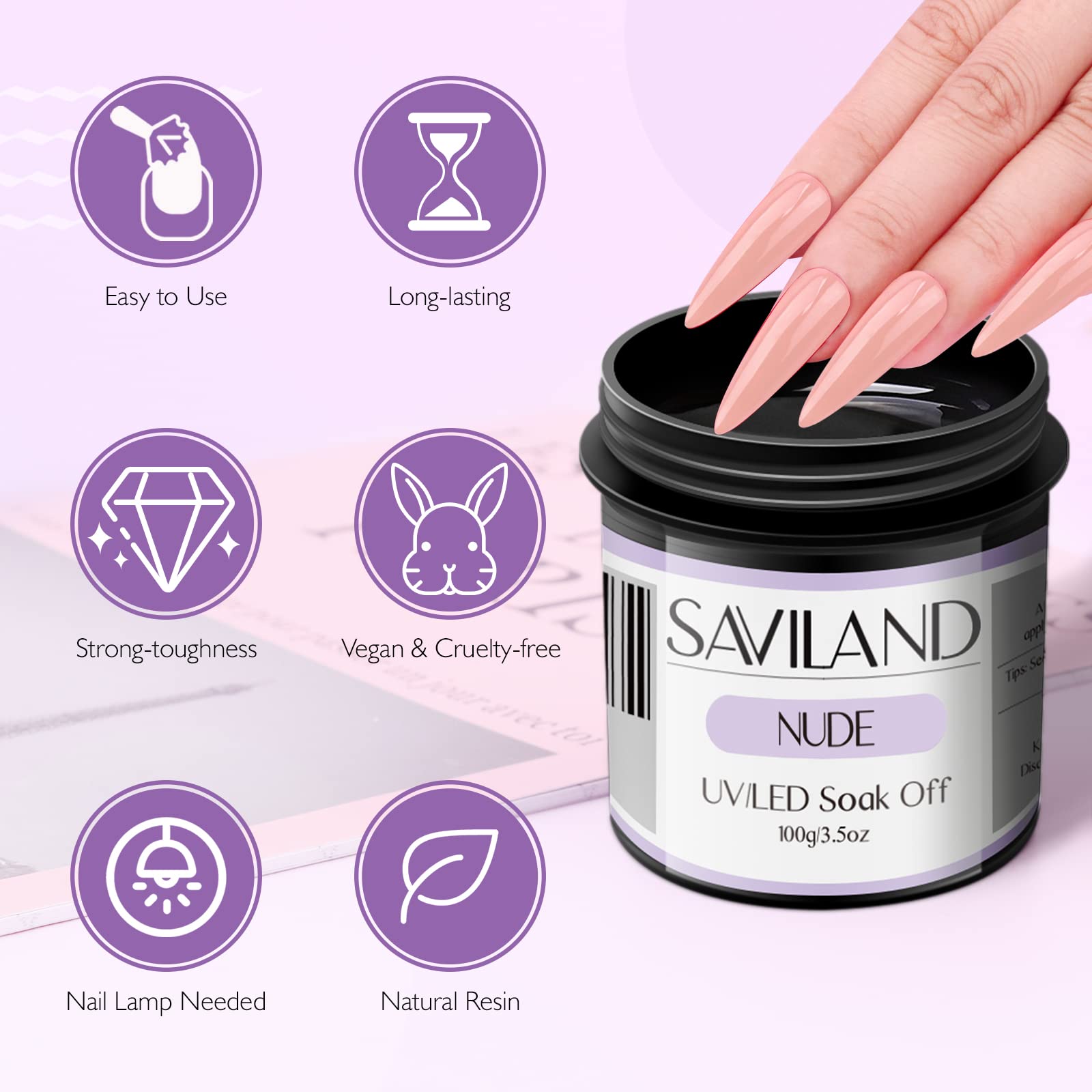 SAVILAND 2 x 100g Gel Ricostruzione Unghie Trasparente Nude 3.5 Once | Builder Gel per l'allungamento delle Unghie, 100 Formine per Unghie, Pennelli e Lime, per Saloni di Bellezza Professionali