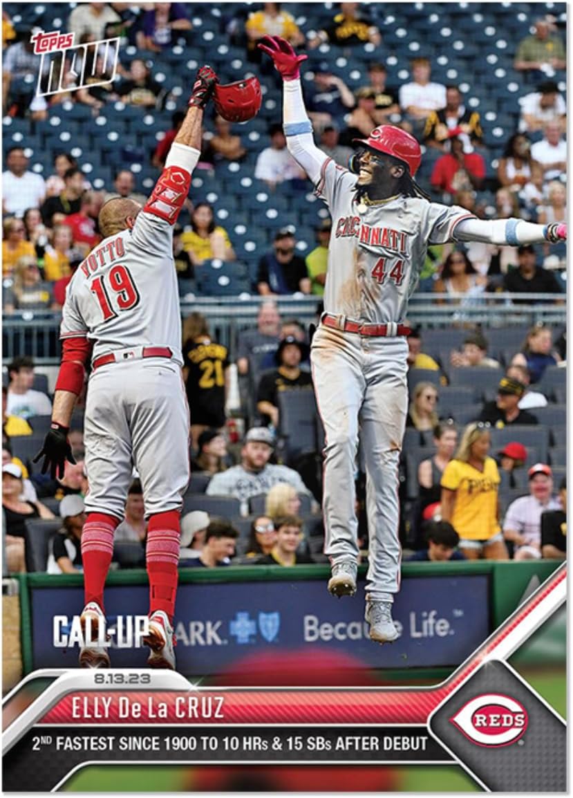 2023 Topps Now Elly De La Cruz with Joey Votto #700 -RC Rookie 2nd Fastest Since 1900 to Hit 10 HRs and 15 SBs After Debut- 8/13/23 - Baseball Trading Card- Cincinnati Reds. Card Shipped in New Protective Screwdown Holder.