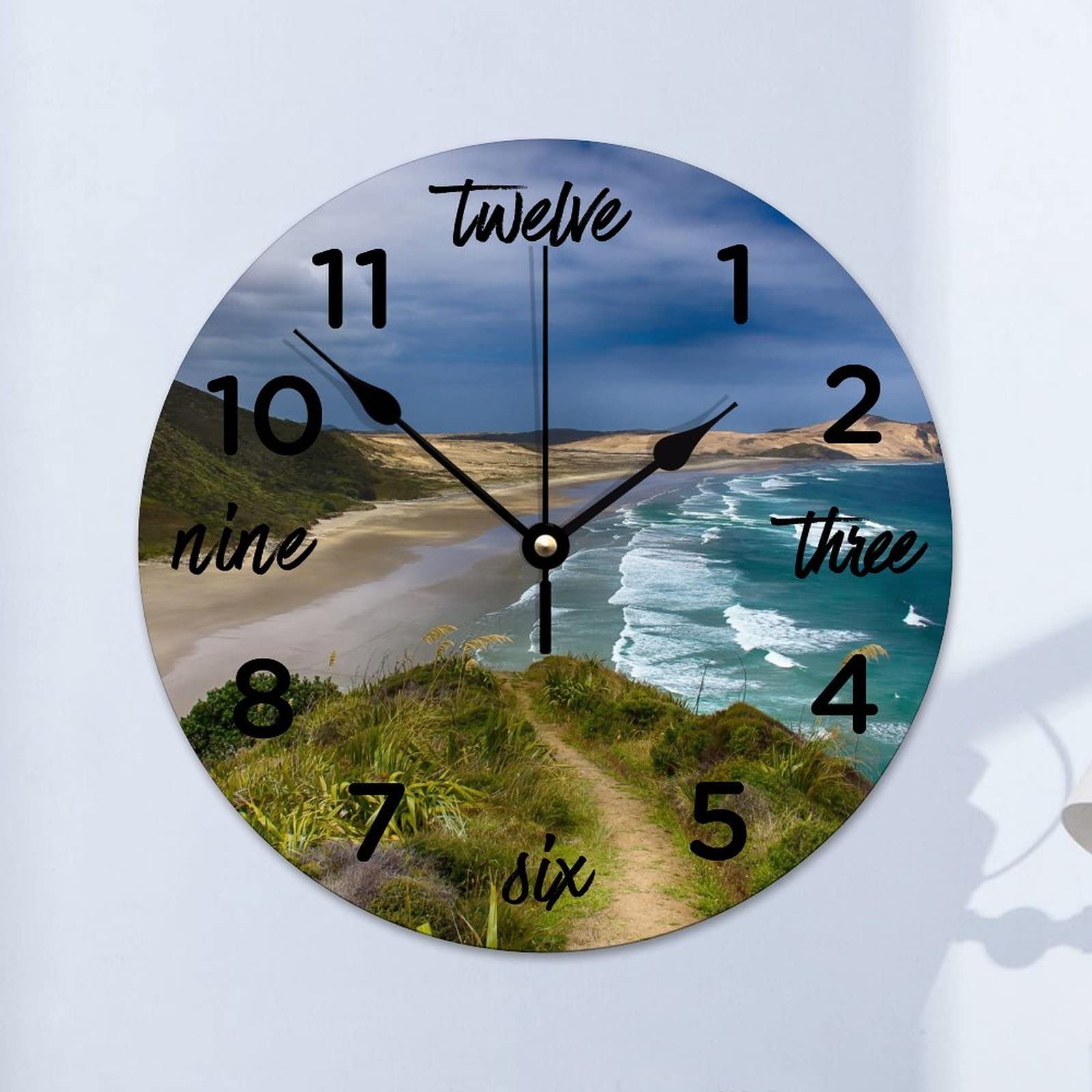 Horloge murale en bois noble à motif vagues déco design mer 38 cm pour la maison