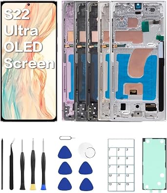 for Samsung Galaxy S22 Ultra Screen Replacement 6.78" OLED Display, S22 Ultra Screen Replacement with Frame & Fingerprint Sensor Includes Full Tool Kit & Installation GuideBlack