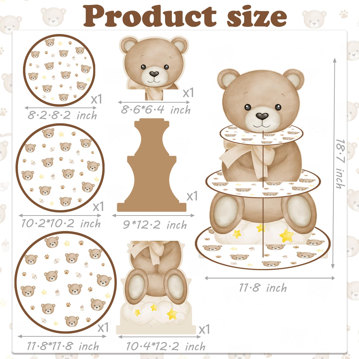Bekecidi 5 Pezzi di Decorazioni per Torte a Forma di Orsetto Marrone, Decorazioni 3D in Argilla Morbida per Torta di Compleanno, Graziose Cupcake per Feste di Compleanno e Baby Shower per Bambini