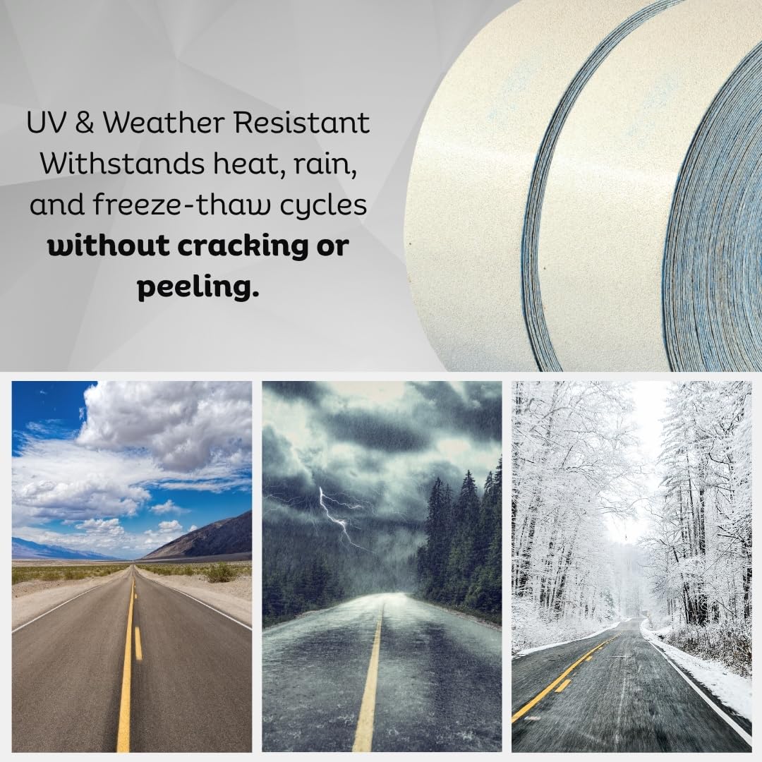 White Outdoor Pavement Marking Tape, Flexible Polymer Rubber Base for Asphalt & Concrete Surfaces - 4 Inches x 150 Feet