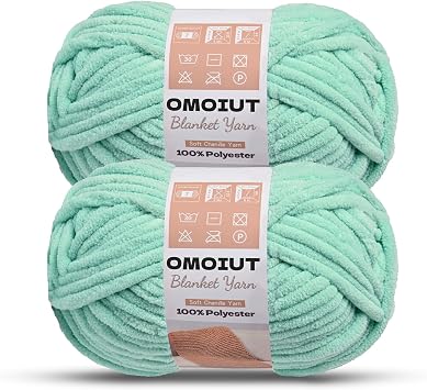 2 Pack Chunky Chenille Yarn for Crocheting, Soft Baby Blanket Yarn, Chunky Knit Blanket Crochet Yarn, #7 Super Bulky, 14 oz/218.7 yds Fluffy Velvet Amigurumi Yarn2 Mint Green