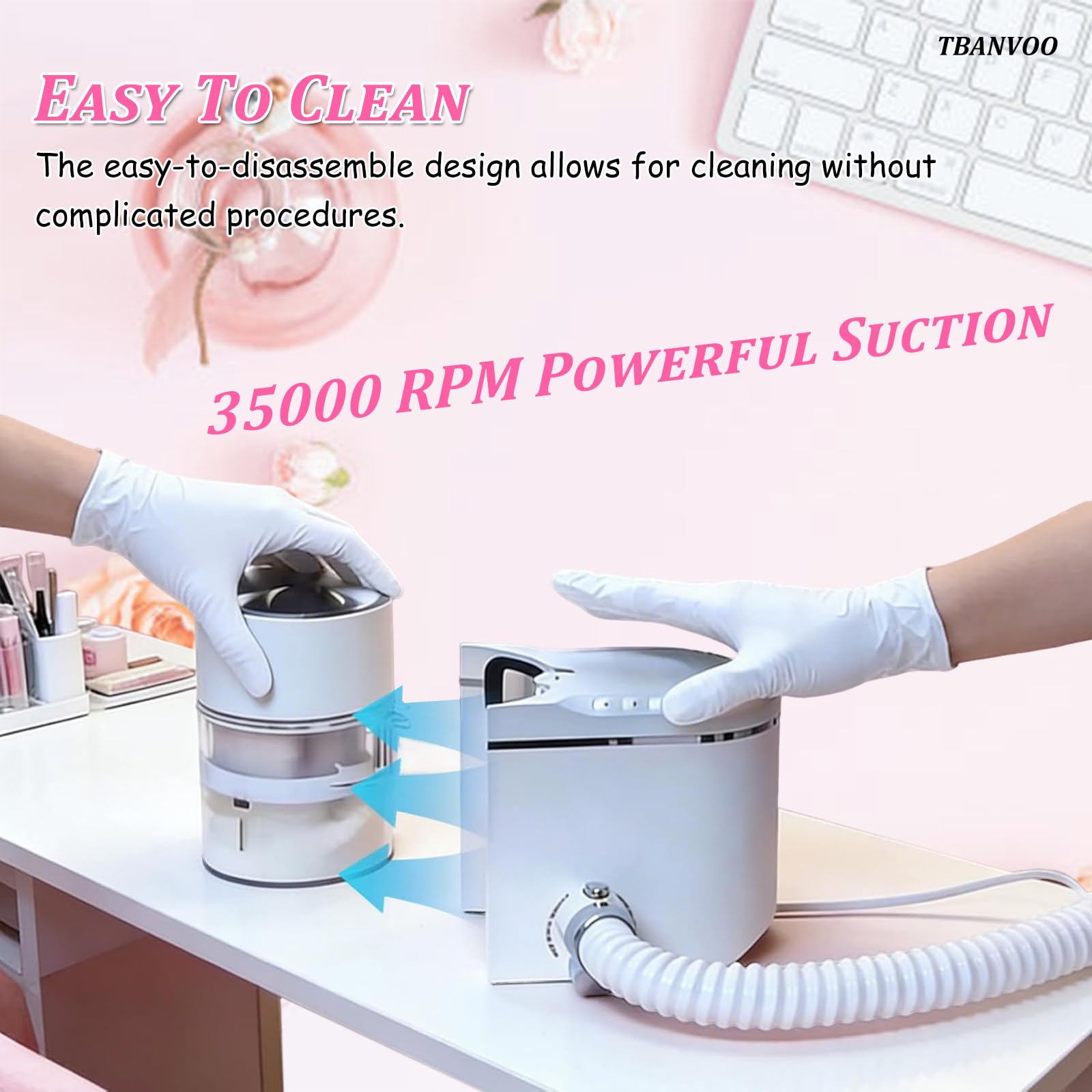 Estrattore di Polvere per Unghie & Aspiratore Incorporato, Design Compatto con Controllo a 4 Pulsanti, Aspirazione Potente per un'Area di Lavoro per Manicure Anti-Polvere