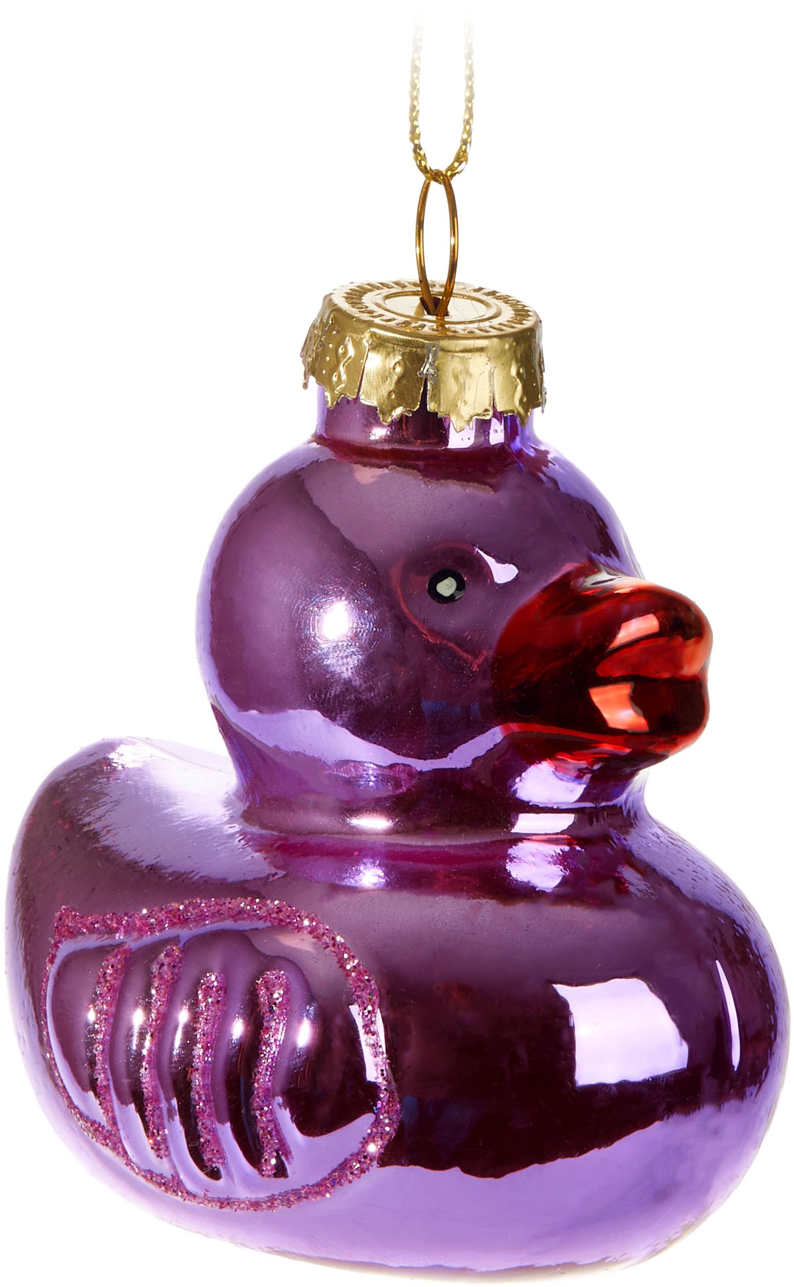 BRUBAKER Squeaky Duck Pink-Purple Christmas Bauble - Glass - Hand-Painted and Mouth-Blown - Funny Tree Ornament - Duck Figures Decoration Pendant
