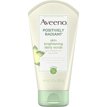 Aveeno Positively Radiant Skin Brightening Exfoliating Daily Facial Scrub, Moisture-Rich Soy Extract, Oil- & Soap-Free Tone-Evening Face Cleanser, Hypoallergenic & Non-Comedogenic, 5 oz