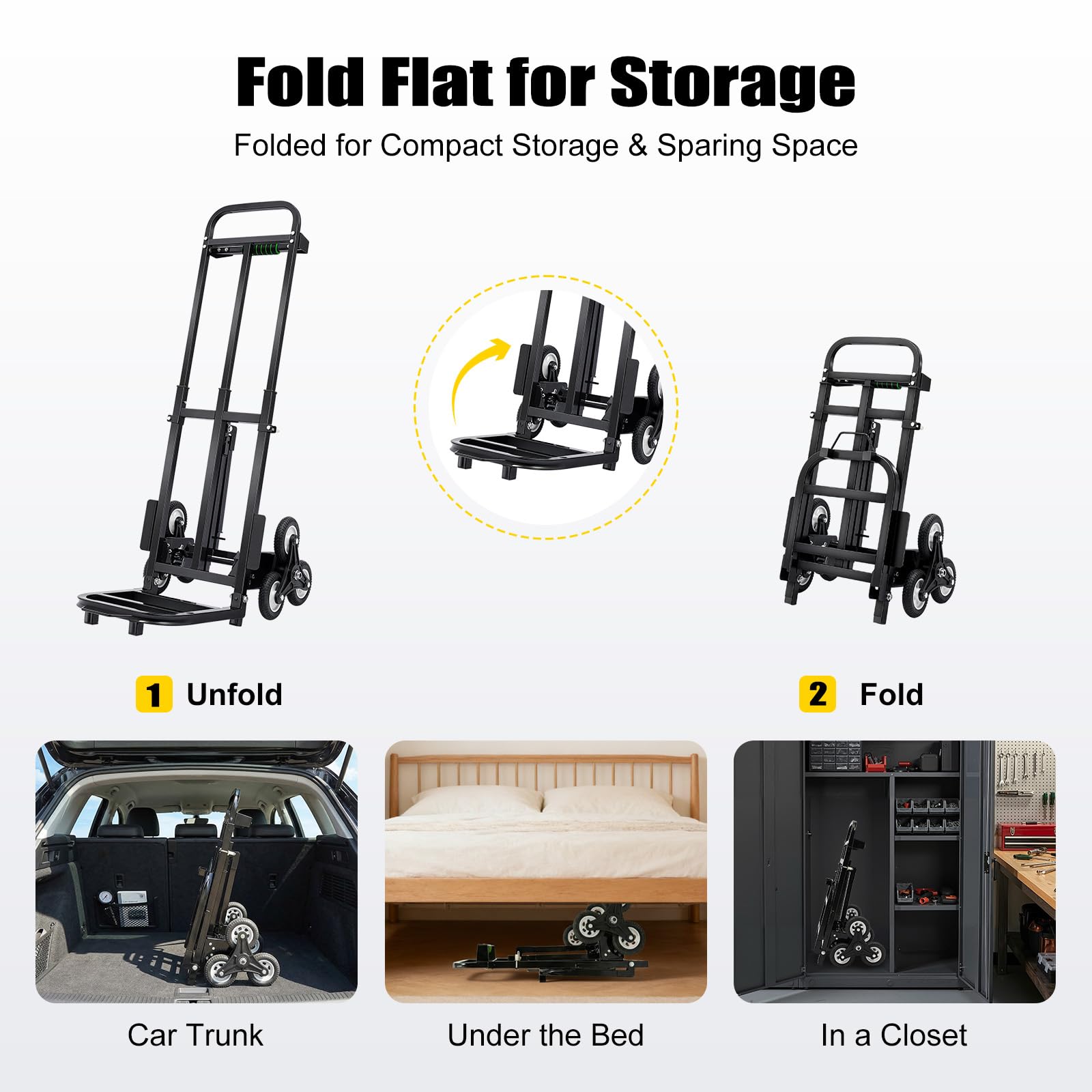 Carrello pieghevole con 2 ruote anteriori e 6 posteriori, carrello in acciaio, max. 210 kg, aiuto per il trasporto per scale