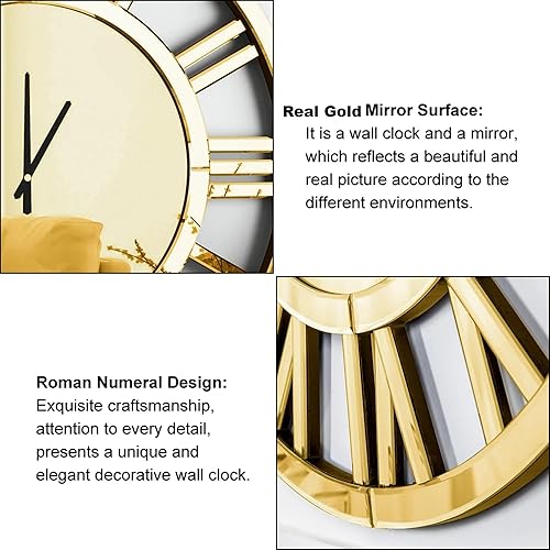 Miniatura 8 de SHYFOY Reloj de pared con espejo de 18 pulgadas, reloj de pared decorativo con números romanos, relojes de pared para sala de estar, cocina,