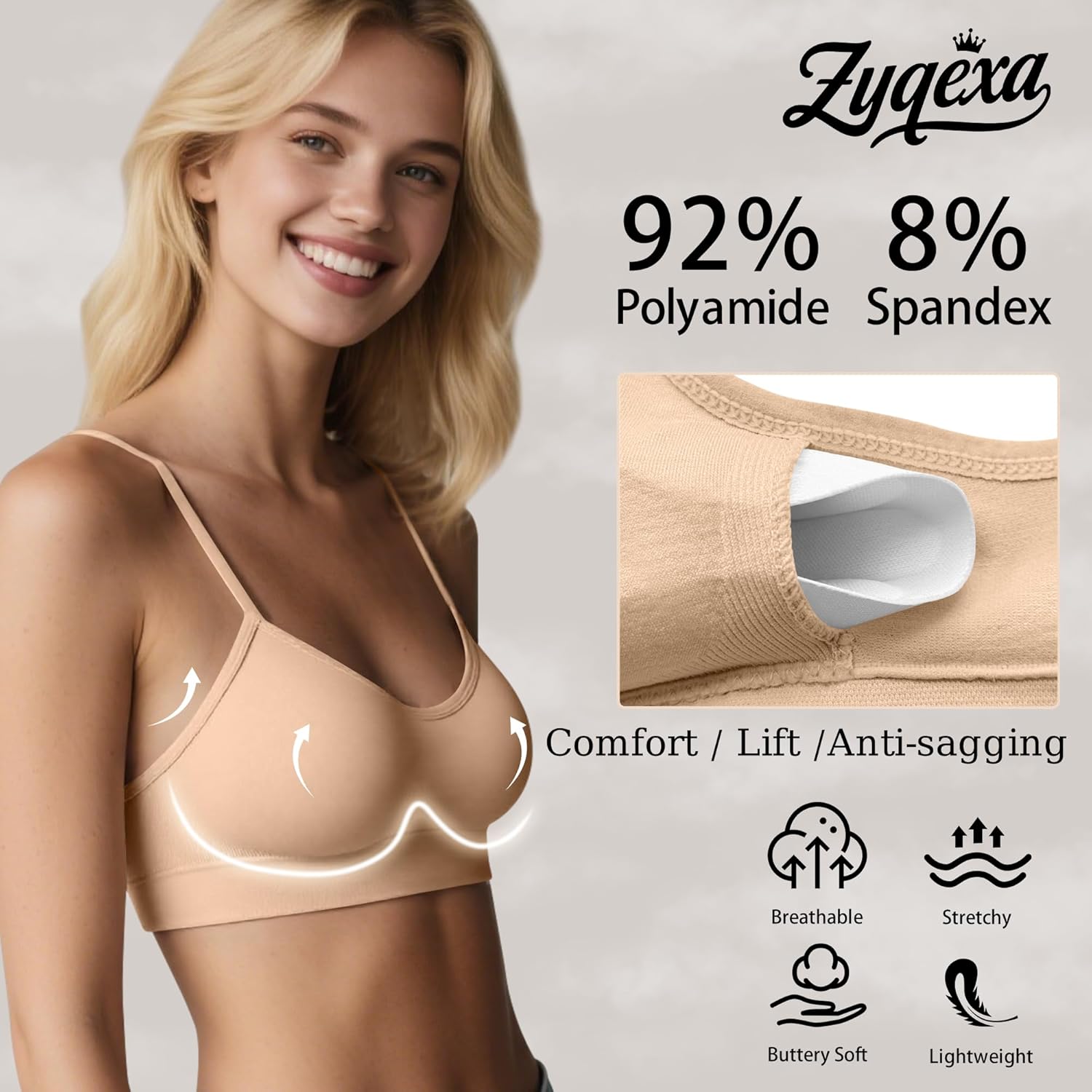 3 Pieces Sports Bras for Women - Wireless Padded Bralette Women's Seamless Bras Comfy Cami Bra Pack Yoga Sleep - Image 5