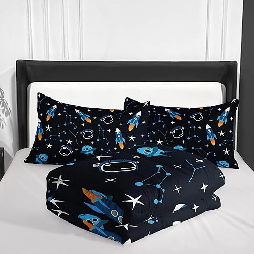 Miniatura 3 de BailiPromise Juego de edredón de tamaño individual, diseño de cielo estrellado, diseño de espacio exterior, dibujos animados, para niños y niñas, 1