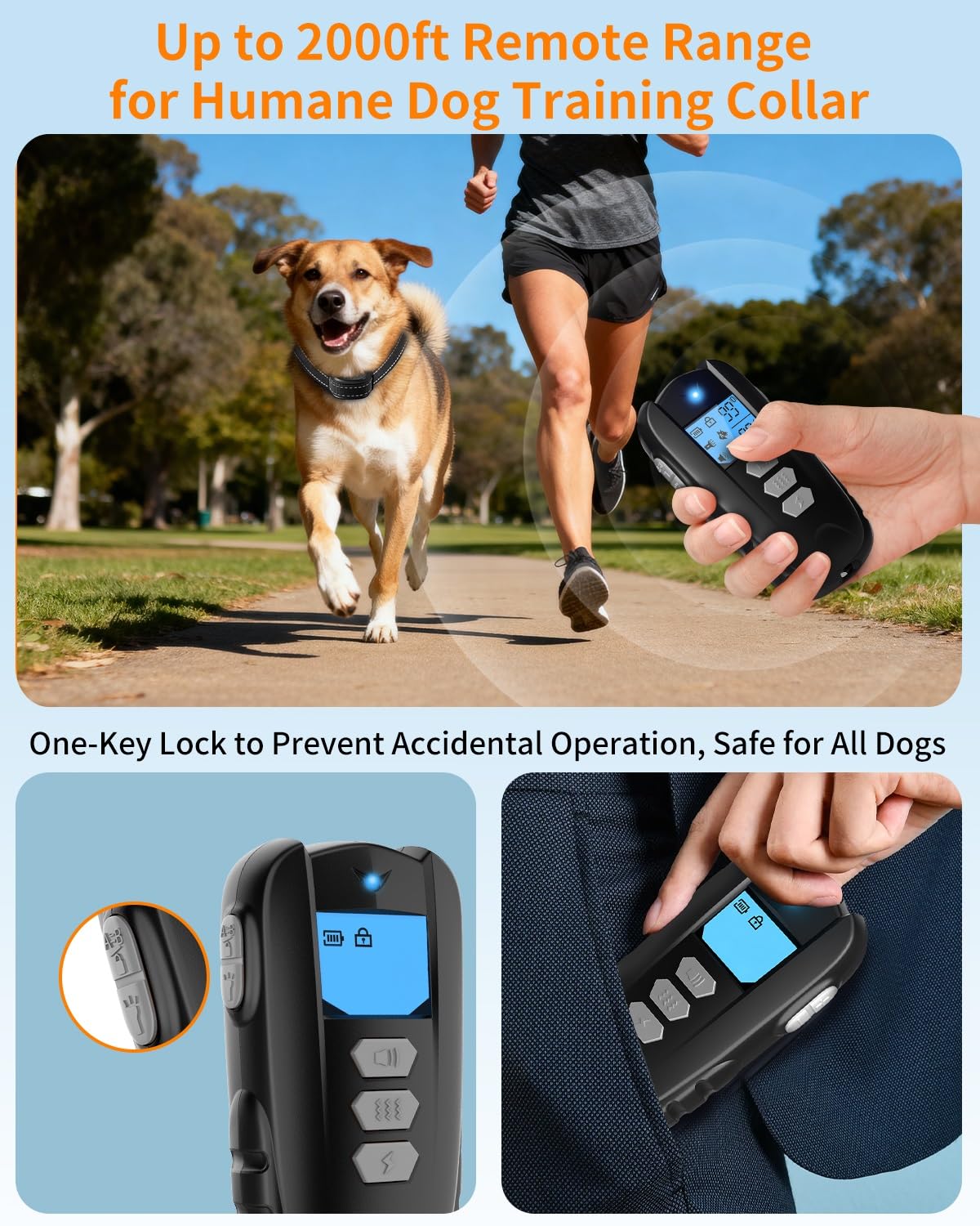 Dog Shock Collar with Remote Control – Shock Collar for Dogs 10–120 lbs, 2000FT Long Range IPX7 Waterproof Rechargeable Dog Training Collar with 4 Safe Modes Beep Vibration Shock & Flashlight BK — view 4