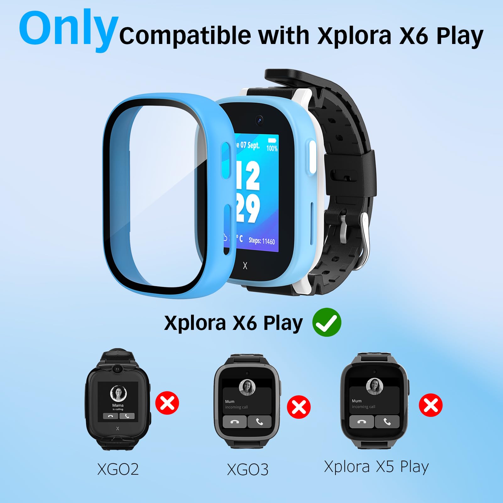 GlasFlength 3 sztuki do Xplora X6 Play Schutzhülle z Displayschutz, twardy PC 360° Rundum Kratzfest Stoßfest Gehäuse Ultradünne Schutz Case Cover dla Xplora X6 Play Kinder Mädchen Jungen
