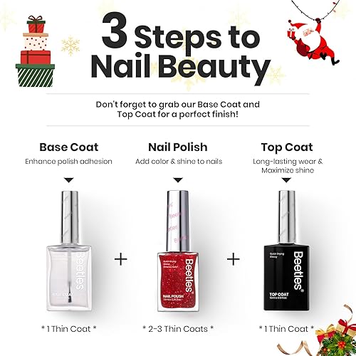 Miniatura 7 de Beetles - Esmalte de uñas rojo juego de 6 esmaltes de uñas con brillantina, color rojo burdeos brillante, de secado rápido y de larga duración,