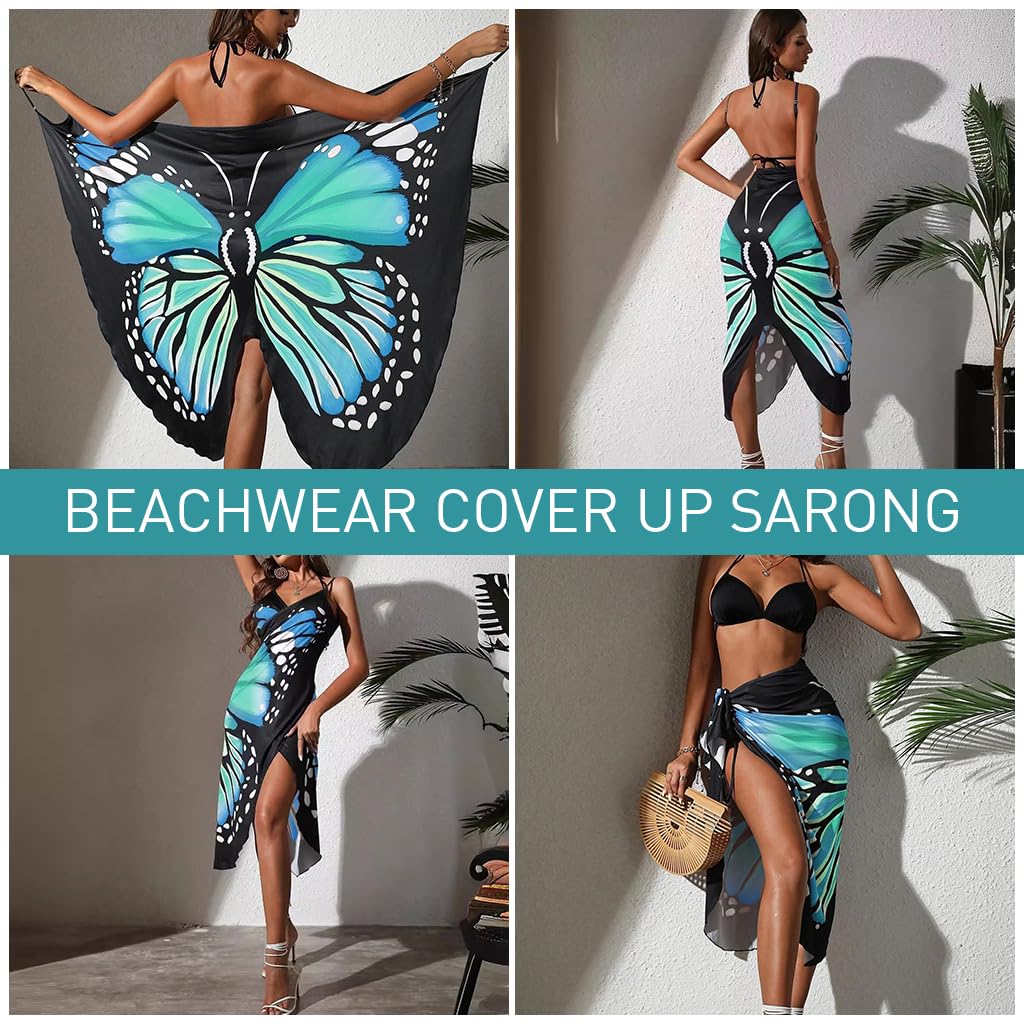 PALAY Butterfly Print Beach Dress for Women, Lightweight Sarong Cover Up 3