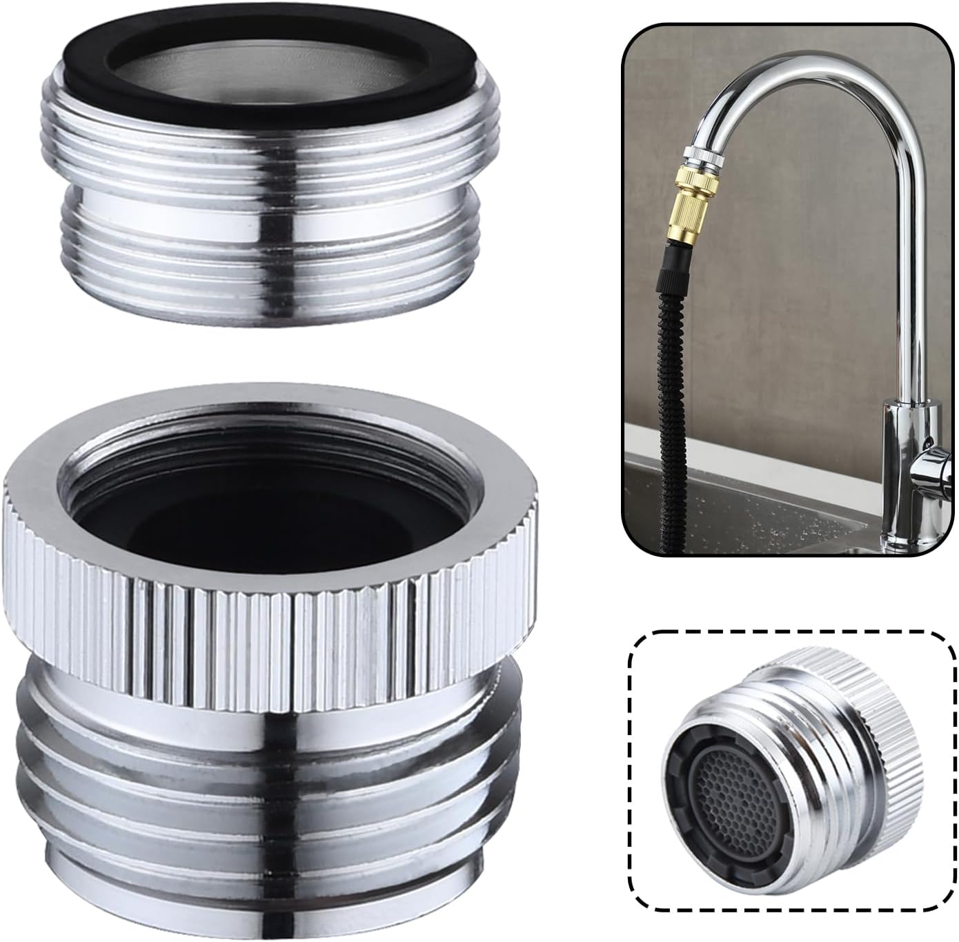 3/4 Inch GHT thread Garden Hose Adapter with Aerator, 360