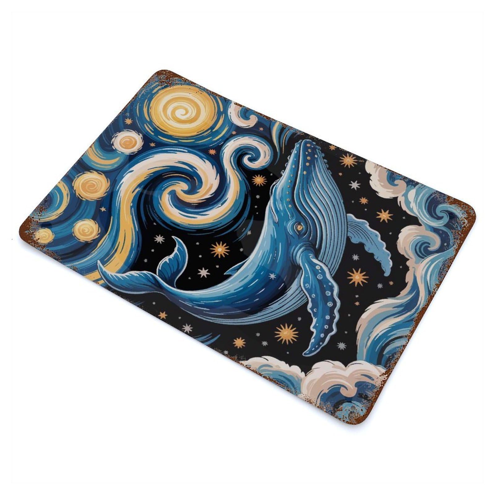 Garage Style Whale in Starry Night Sky Art Distressed Metal Wall Sign 11.8"x7.9", Decorative Metal Wall Art for Bar And Workshop