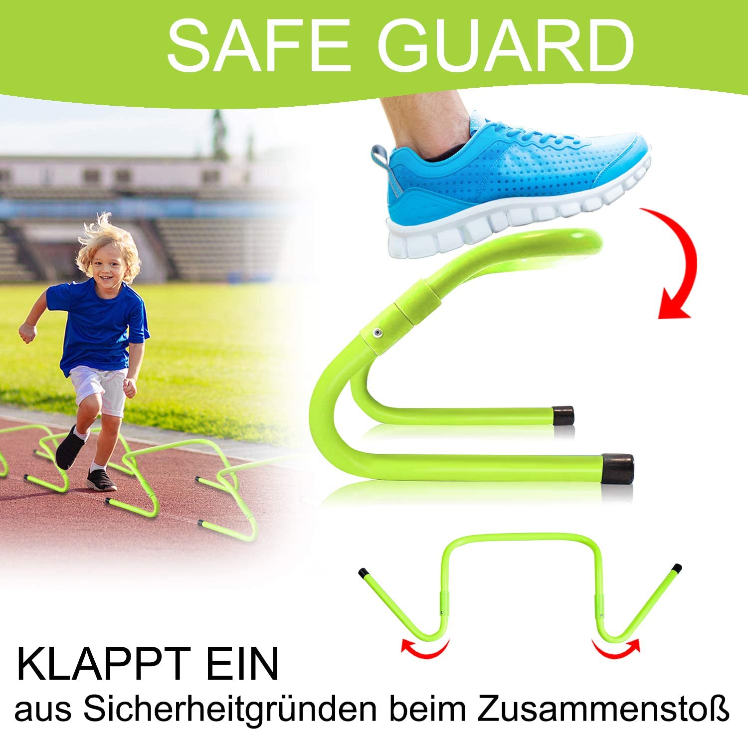 YUENFONG Lot de 6 Agilité Vitesse Haies, réglables en Hauteur de 20 à 30 cm, Ensemble d'obstacles d'entraînement de Sports auxiliaires d'athlétisme de Football, pour Enfants et athlètes,Vert