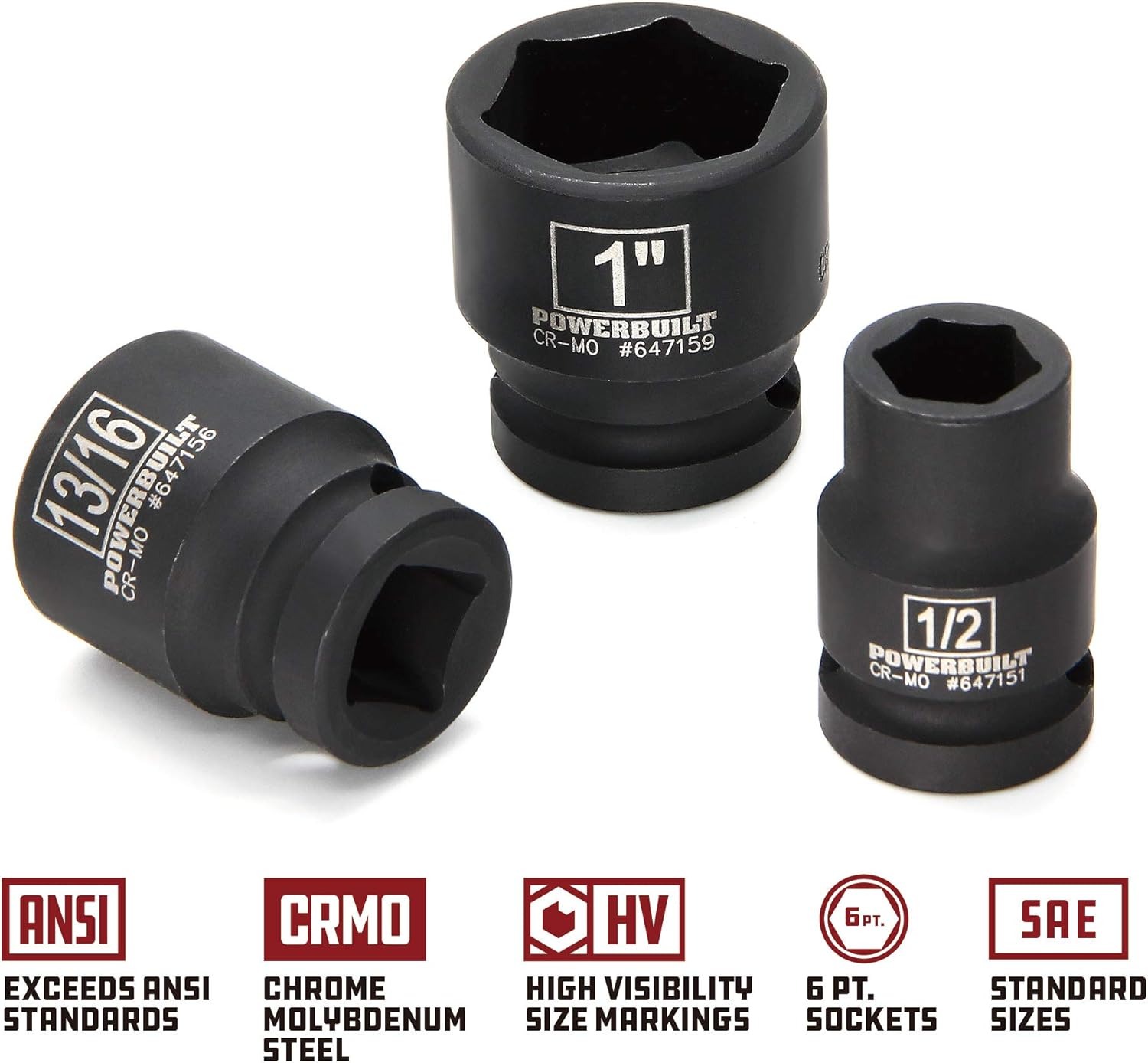 Powerbuilt Impact Socket Set, SAE 18 Piece, 1/2 Inch Drive Tools, 5 Inch Extension Bar, Z-Drive Sockets Grip, Storage Case - 940837