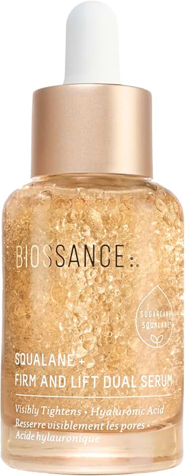 BIOSSANCE Squalane + Firm &amp; Lift Dual Serum – Face Serum for Maturing Skin – Lifts &amp; Hydrates – Reduces Wrinkles – Hyaluronic Acid, Squalane, Ectoin, Gravetye Giant &amp; Bisabolol – 30ml