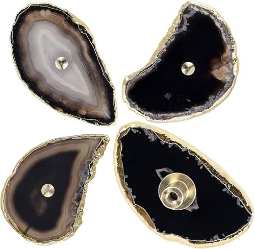 Rockcloud Perillas de ágata negra para cajón de armario, tiradores para armario de aparador, rebanada teñida con pomos de borde chapados en oro para