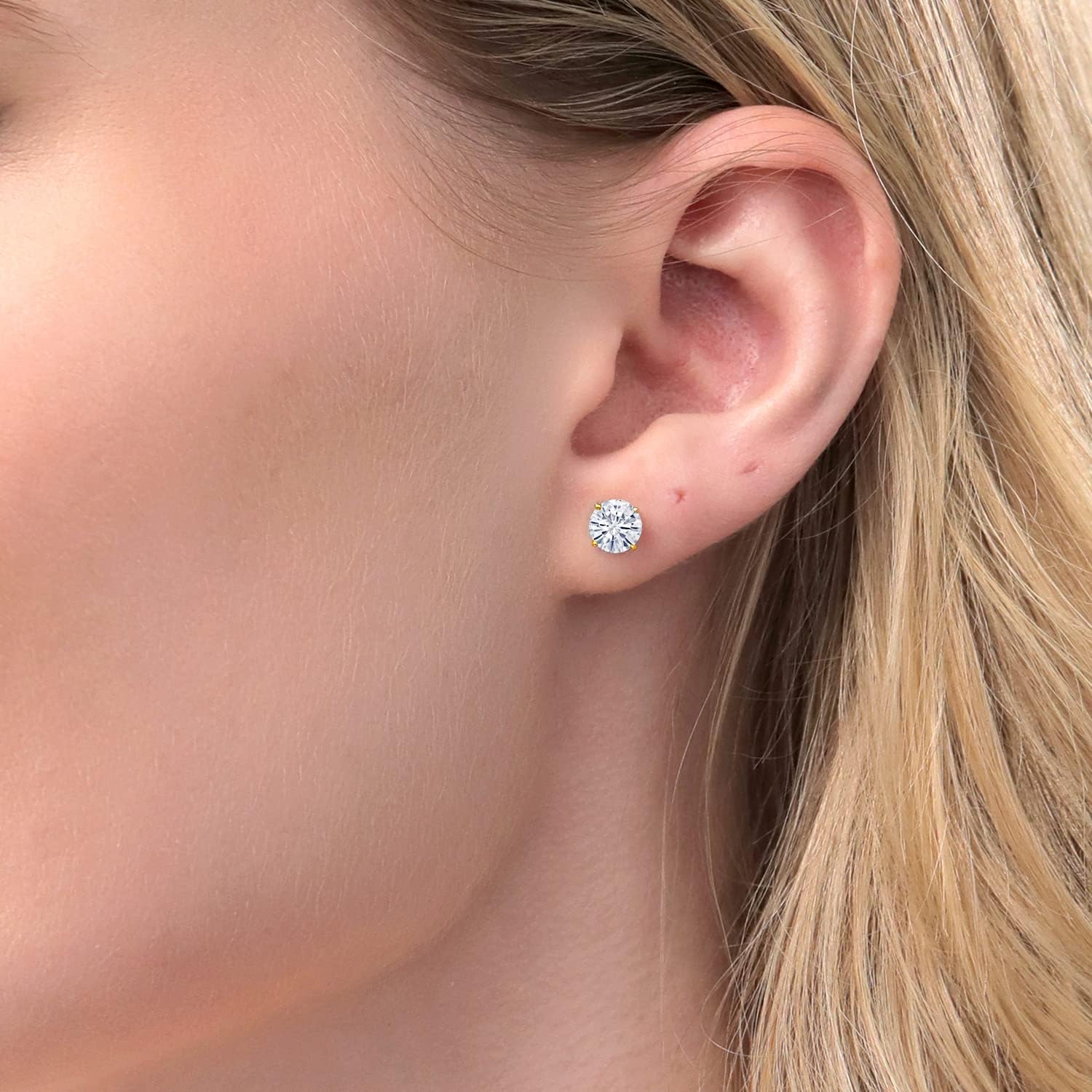 Gem Stone King 2.00 Cttw 14K Gold Moissanite Earrings | 6.5MM Round Stud Earrings | Gold Earrings For Women Men | Fine Jewelry Gifts for Women Her Mom Wife