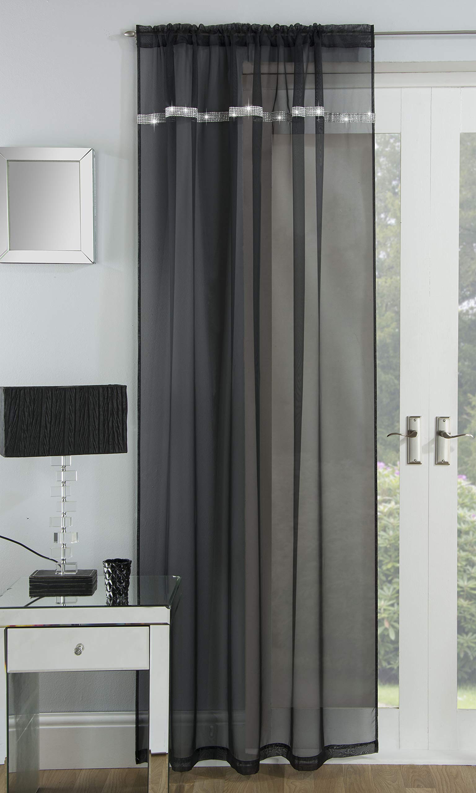 Tyrone Textiles Ltd Ibiza Black Glitter Trim Voile Panel (Drop - 72" (183cm))