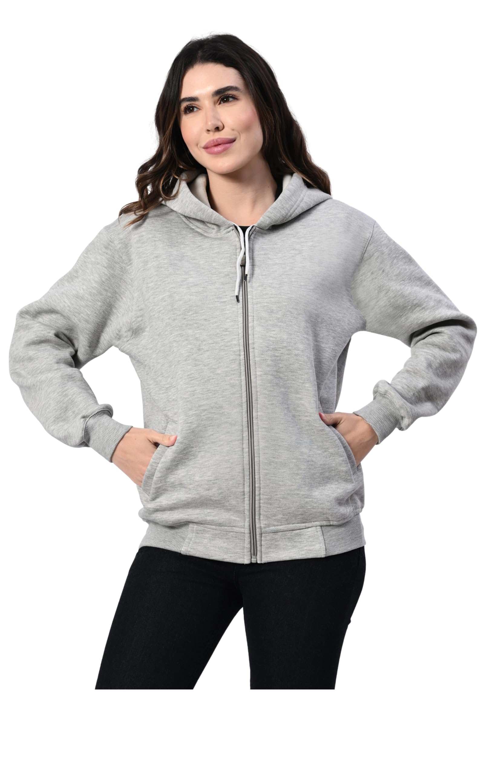 indi weaves Women Solid Winter Fleece Hoodie Full Zip Hooded Sweatshirt Warm Fleece Winter Jacket with Both Side Pockets Regular Fit Casual Hooded Jacket-picture-26