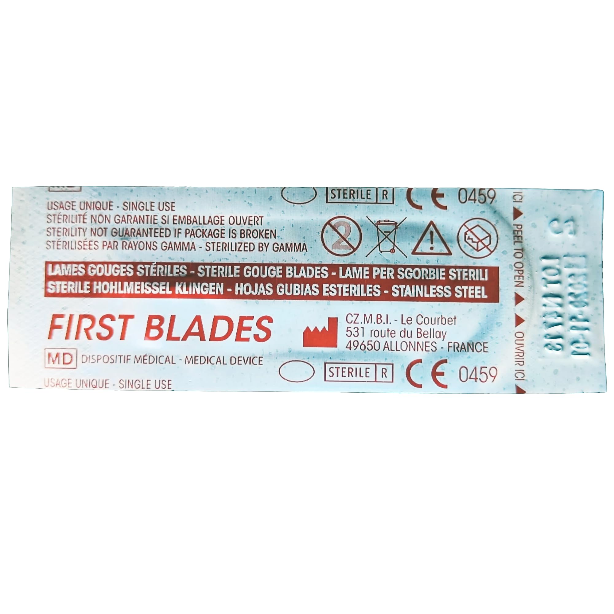 Juego de 25 cuchillas de cincel hueco, figura 1, envasadas individualmente estériles + 1 x May - Soporte para bisturí con mango plano - acero inoxidable