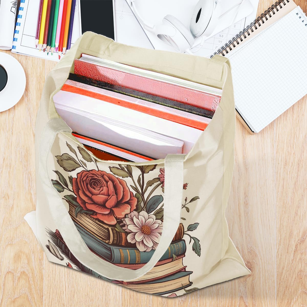 jeilink Cute Aesthetic Canvas Tote Bag Book Lovers Gifts for Women Book Lovers Teacher Reusable for Birthday Christmas - Image 3